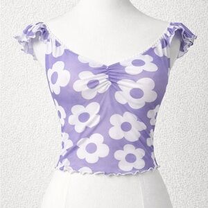 Sugar Thrillz Purple Daisy Mesh Crop Top – Coquette Fairycore Y2K S